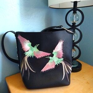 NWOT Black and Pink Faux Leather Hummingbird Shoulder Bag